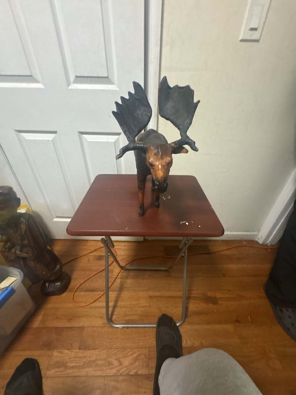 Vintage Leather Wrapped Moose Figurine Statue Taxidermy Style